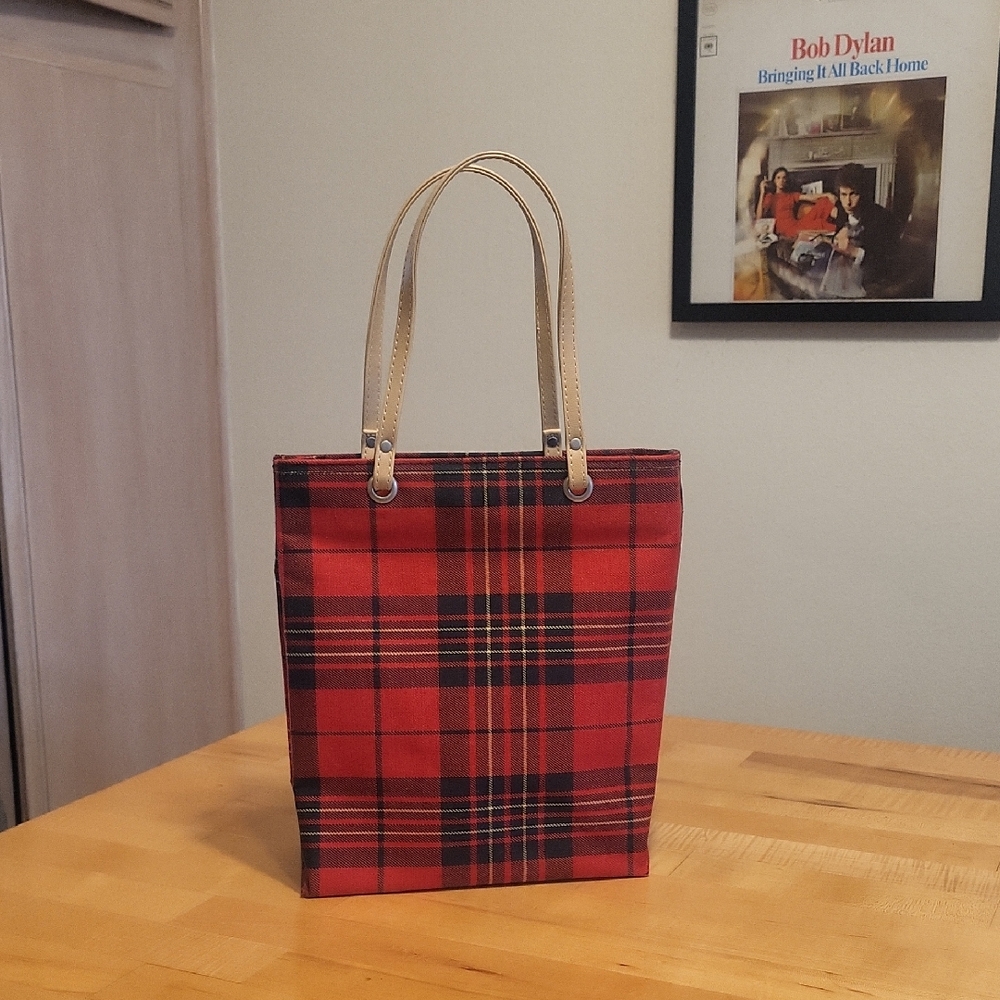 Lancome Red & Black Plaid Small Tote Bag